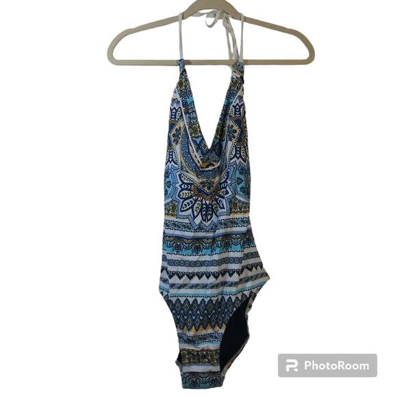 Jessica Simpson Versailles One Piece Blue Printed Swim Suit Size M - Picture 1 of 10